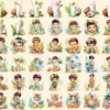 Hawaii Watercolor Clipart Bundle - 365+ transparent PNG, Tropical summer illustration, Pastel surfing png, Commercial use, Digital download
