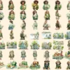 Green Spring Watercolor Clipart Bundle - 430+ transparent PNG, Cute spring girl graphics, Cozy spring png, Commercial use,Digital download