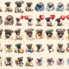 Pugs Watercolor Clipart Bundle - 345+ transparent PNG, Charming pug illustrations, Playful puppy graphics, Commercial use, Digital download