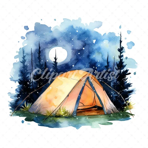 20 High-Quality Night Lighting Tents Clipart - Lighting tents digital watercolor JPG instant download for commercial use - Digital download
