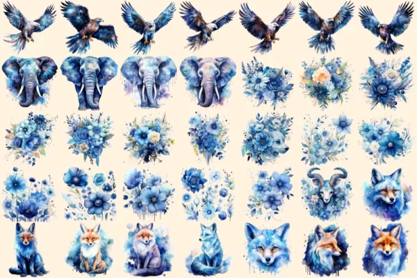 Celestial Animals Watercolor Clipart Bundle - 225+ transparent PNG, Cosmic animal graphics, Galactic art, Commercial use, Digital download