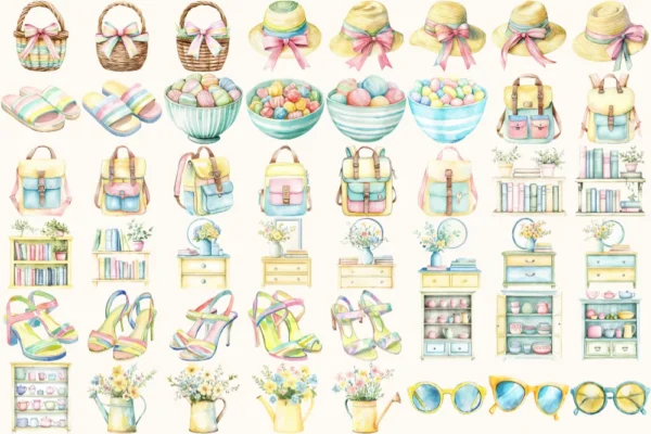 Bubbly Spring Watercolor Clipart Set - 340+ transparent PNG, Sweet summer graphics, Fun lollipop designs, Commercial use, Digital download