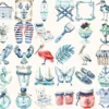 Summer Anchor Watercolor Clipart Set - 260+ transparent PNG, Seaside coastal graphics, Summertime images, Commercial use, Digital download