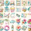 Tropical Island Rhythms Watercolor Clipart Set - 268+ transparent PNG, Seaside graphics, Tropical summer, Commercial use, Digital download