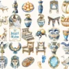Amentas Whisper Watercolor Clipart Set - 275+ transparent PNG, Ancient egypt illustrations, Pharaohs art, Commercial use, Digital download