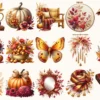 Autumn Enchantment Clipart Set - 120+ transparent PNG, Cozy autumn illustrations, Cottagecore fall images, Commercial use, Digital download
