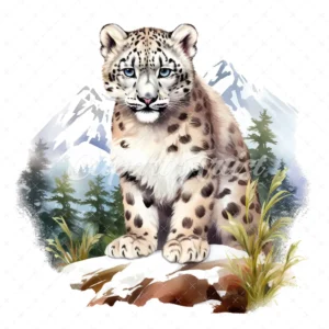 20 High-Quality Cute Snow Leopard Clipart - Cute snow leopard digital watercolor JPG instant download for commercial use - Digital download