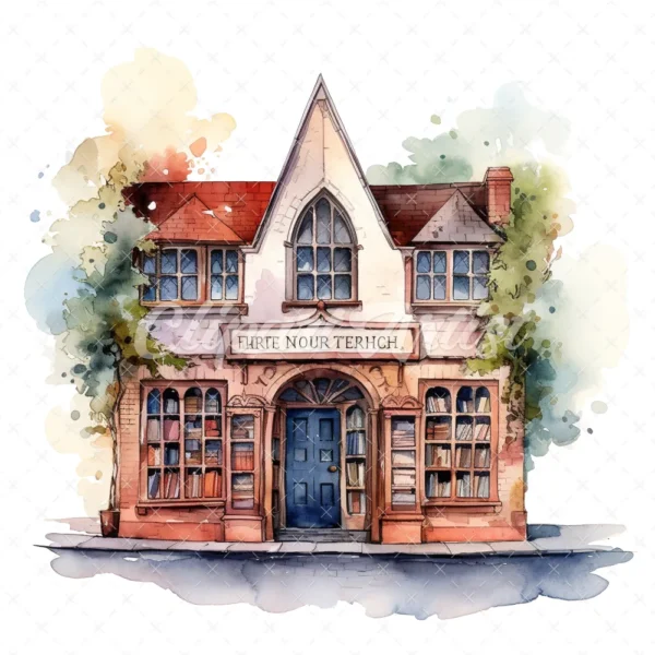 20 High-Quality Gothic Bookshop Clipart - Gothic bookshop digital watercolor JPG instant download for commercial use - Digital download