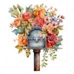 19 High-Quality Floral Mailboxes Clipart - Floral mailboxes digital watercolor JPG instant download for commercial use - Digital download