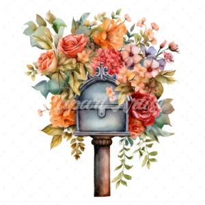 19 High-Quality Floral Mailboxes Clipart - Floral mailboxes digital watercolor JPG instant download for commercial use - Digital download