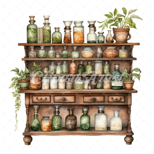 20 High-Quality Apothecary Cabinets Clipart - Apothecary digital watercolor JPG instant download for commercial use - Digital download