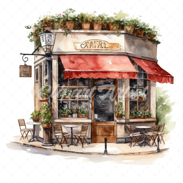 22 High-Quality Cafe Storefronts Clipart - Cafe storefronts digital watercolor JPG instant download for commercial use - Digital download