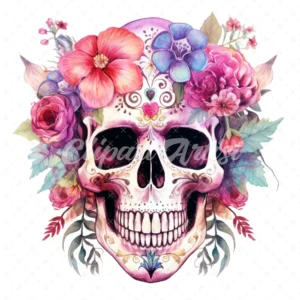 20 High-Quality Floral Skulls Clipart - Floral skulls digital watercolor JPG instant download for commercial use - Digital download