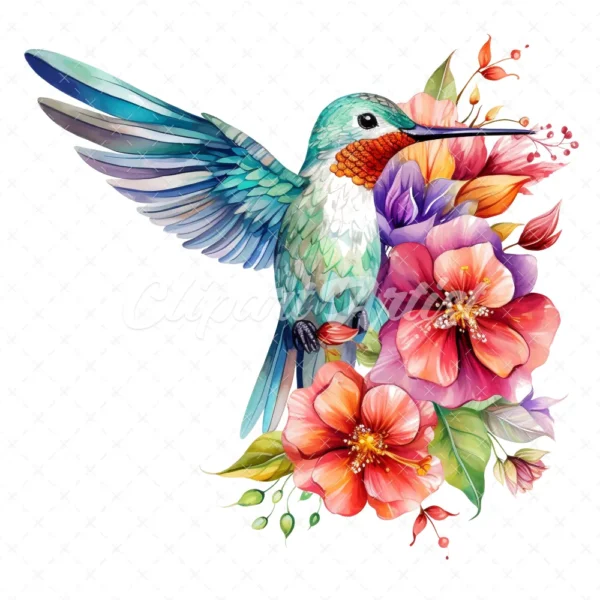 20 High-Quality Floral Hummingbird Clipart - Hummingbird digital watercolor JPG instant download for commercial use - Digital download