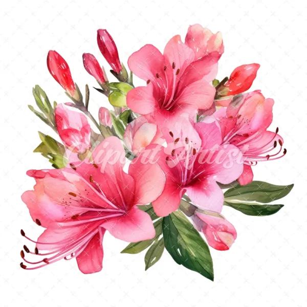 20 High-Quality Hot Pink Azalea Bouquet Clipart - Hot Azalea digital watercolor JPG instant download for commercial use - Digital download