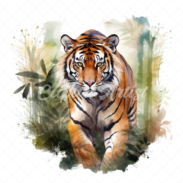 20 High-Quality Forest Tiger Clipart - Forest tiger digital watercolor JPG instant download for commercial use - Digital download