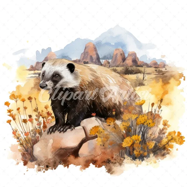 20 High-Quality Honey Badger Clipart - Honey badger digital watercolor JPG instant download for commercial use - Digital download