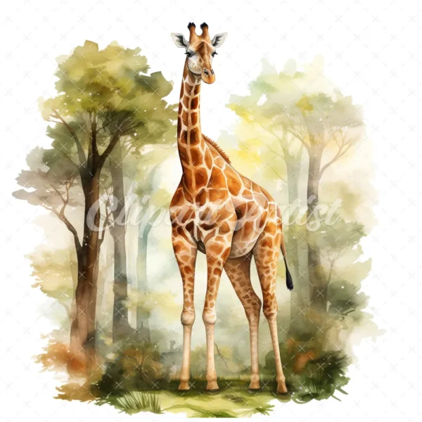 20 High-Quality Forest Giraffe Clipart - Forest giraffe digital watercolor JPG instant download for commercial use - Digital download
