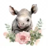 20 High-Quality Baby Rhino Clipart - Baby rhino digital watercolor JPG instant download for commercial use - Digital download