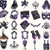 Haunted Masquerade Watercolor Clipart Set - 230+ transparent PNG, Spooky halloween graphics, Gothic images, Commercial use, Digital download