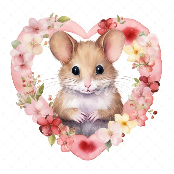19 High-Quality Mouse in Heart Wreath Clipart - Mouse wreath digital watercolor JPG instant download for commercial use - Digital download