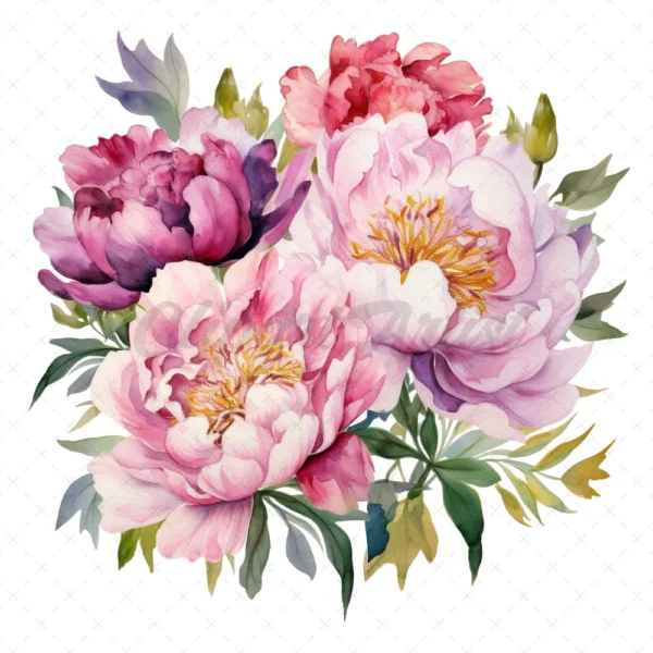 24 High-Quality Iridescent Peony Clipart - Iridescent peony digital watercolor JPG instant download for commercial use - Digital download