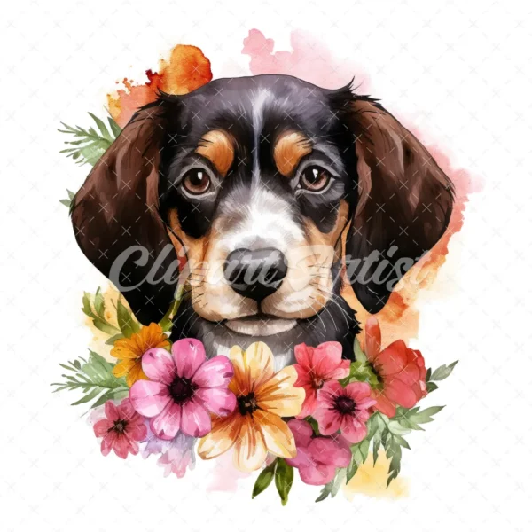 20 High-Quality Floral Portrait Puppy Clipart - Floral Puppy digital watercolor JPG instant download for commercial use - Digital download