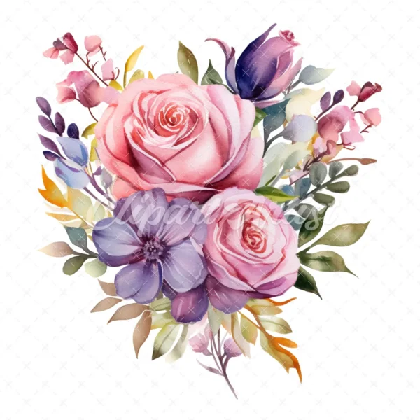 20 High-Quality Bouquet of Flowers Clipart - Bouquet of flower digital watercolor JPG instant download for commercial use - Digital download