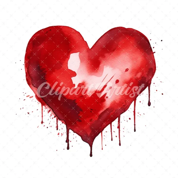 20 High-Quality Red Heart Clipart - Red heart digital watercolor JPG instant download for commercial use - Digital download