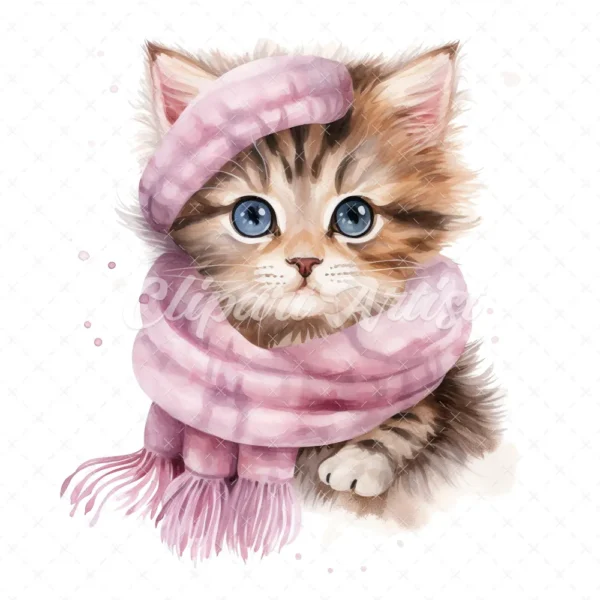 18 High-Quality Kittens With Scarf Clipart - Kittens scarf digital watercolor JPG instant download for commercial use - Digital download
