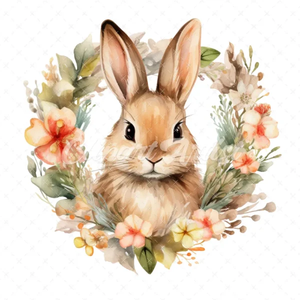 20 High-Quality Bunny in Heart Wreath Clipart - Bunny wreath digital watercolor JPG instant download for commercial use - Digital download