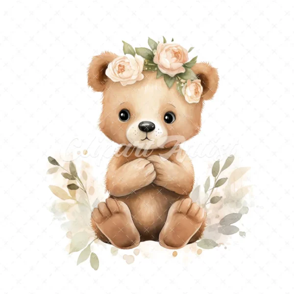 20 High-Quality Boho Cute Bears Clipart - Boho cute bears digital watercolor JPG instant download for commercial use - Digital download