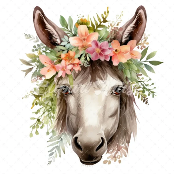 20 High-Quality Floral Donkey Clipart - Floral donkey digital watercolor JPG instant download for commercial use - Digital download