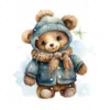 20 High-Quality Winter Teddy Bear Clipart - Winter teddy bear digital watercolor JPG instant download for commercial use - Digital download
