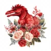 20 High-Quality Red Floral Dinosaur Clipart - Red dinosaur digital watercolor JPG instant download for commercial use - Digital download