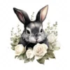 20 High-Quality Black Bunny With White Roses Clipart - Bunny digital watercolor JPG instant download for commercial use - Digital download
