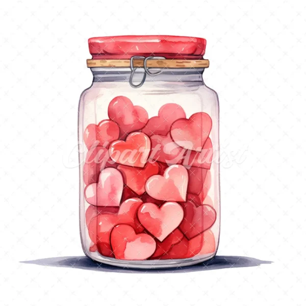 20 High-Quality Jar of Hearts Clipart - Jar of hearts digital watercolor JPG instant download for commercial use - Digital download