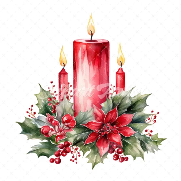 19 High-Quality Christmas Candles Clipart - Christmas candles digital watercolor JPG instant download for commercial use - Digital download
