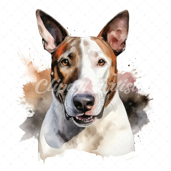 20 High-Quality Bull Terrier Portrait Clipart - Bull terrier digital watercolor JPG instant download for commercial use - Digital download