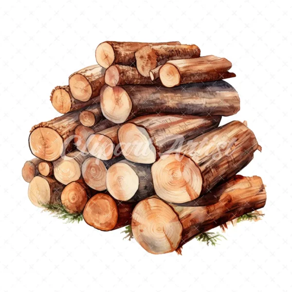18 High-Quality Chopped Wood Clipart - Chopped wood digital watercolor JPG instant download for commercial use - Digital download
