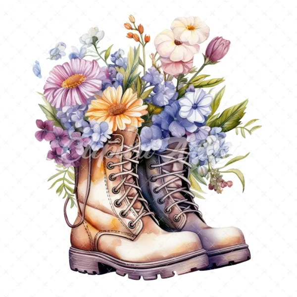 19 High-Quality Floral Boots Clipart - Floral boots digital watercolor JPG instant download for commercial use - Digital download