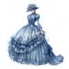 20 High-Quality Blue Victorian Dress Clipart - Victorian dress digital watercolor JPG instant download for commercial use - Digital download