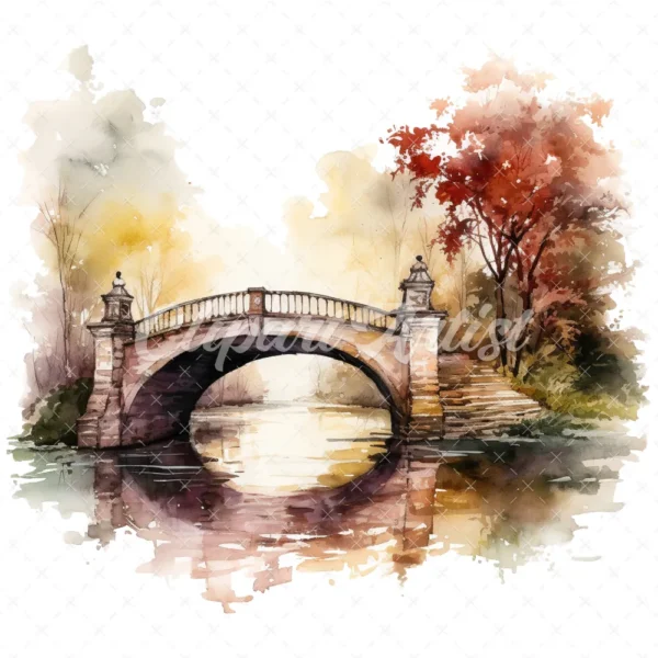 19 High-Quality Bridge on River Clipart - Bridge on river digital watercolor JPG instant download for commercial use - Digital download