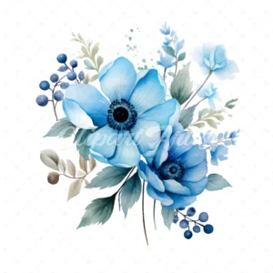 20 High-Quality Blue Flowers Clipart - Blue flowers digital watercolor JPG instant download for commercial use - Digital download
