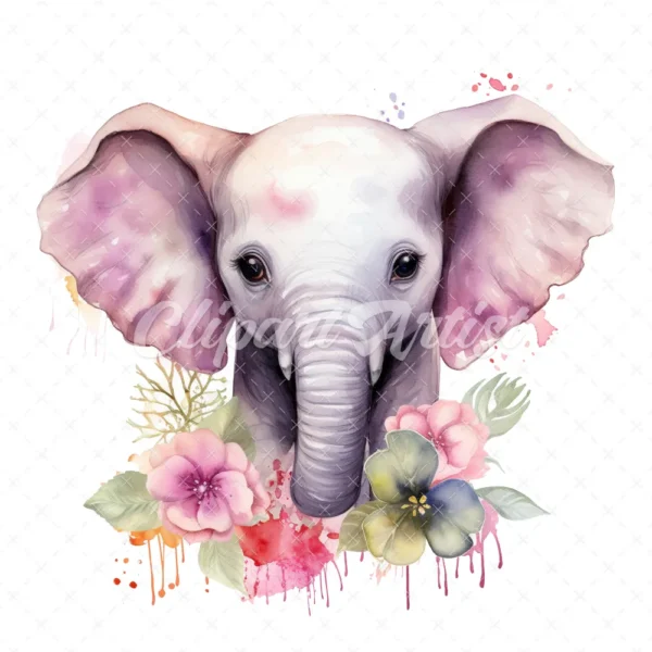 20 High-Quality Floral Cute Elephants Clipart - Cute elephants digital watercolor JPG instant download for commercial use - Digital download