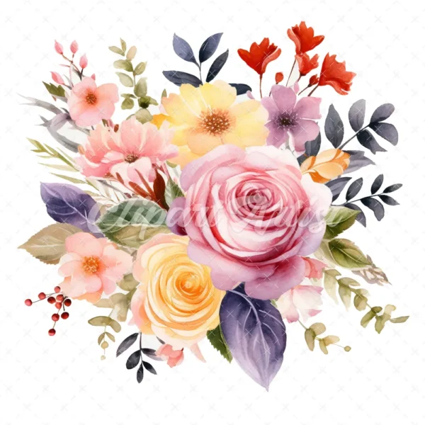 20 High-Quality Flower Bouquet Clipart - Flower bouquet digital watercolor JPG instant download for commercial use - Digital download