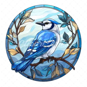 20 High-Quality Blue Jay Stained Glass Clipart - Blue jay digital watercolor JPG instant download for commercial use - Digital download