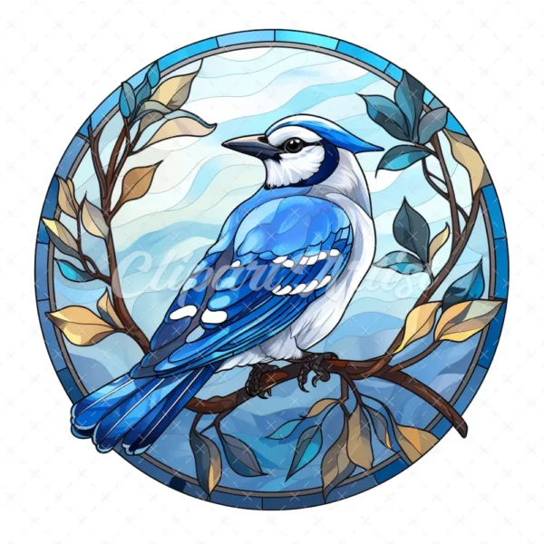 20 High-Quality Blue Jay Stained Glass Clipart - Blue jay digital watercolor JPG instant download for commercial use - Digital download