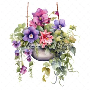 18 High-Quality Hanging Flower Plants Clipart - Hanging plants digital watercolor JPG instant download for commercial use - Digital download