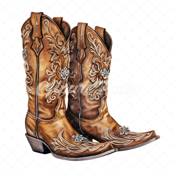 19 High-Quality Ornate Cowboy Boots Clipart - Cowboy boots digital watercolor JPG instant download for commercial use - Digital download
